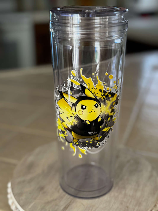 18 Ounce Double Wall Tumbler W/Straw Pikachu art